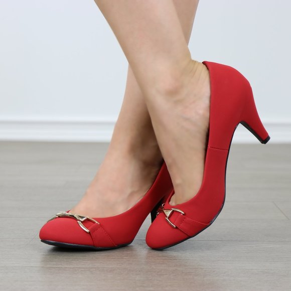 Red Vintage Style Round Toe Comfort Pumps - Picture 7 of 7